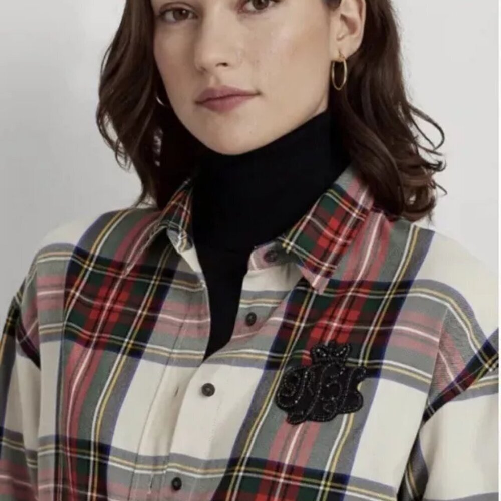 Lauren Ralph Lauren Bullion Holiday Checked Plaid Cotton Shirt 3X
